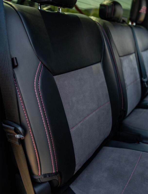 Ford F250 Super Duty Rear Seat Covers - PRP Seats - SuperCrew Model - Black w/ Red Stitch - `23-`26
